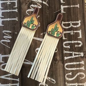 Cattle Tag Cactus Fringe Earrings